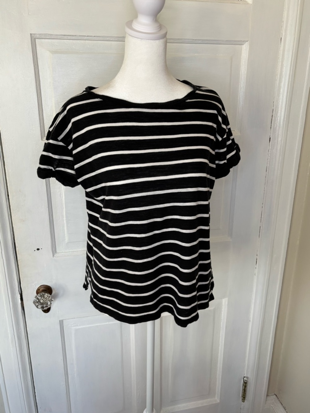 Vince Black and White Striped Short Sleeve Tee